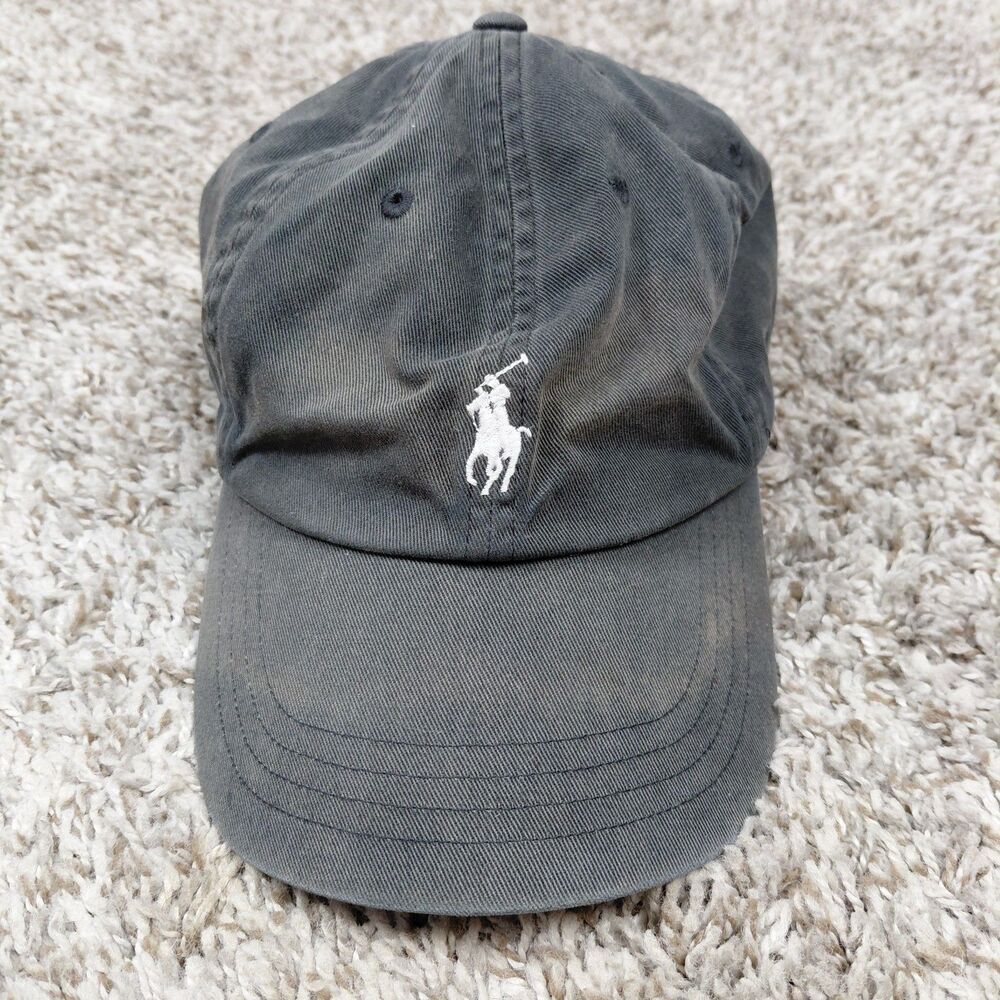 Vintage Polo Ralph Lauren Pony Cap Hat One Size Black Leather Strap Cotton